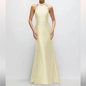 Elegant butter yellow Halter Neck bridesmaid Gown